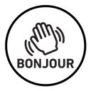 Bonjour text with hand wave icon