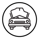 Broken car with open hood icon