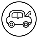 Broken car with open hood icon