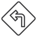 Left Turn Road Sign Black Outline icon
