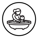 Mother washing baby in bath tub icon