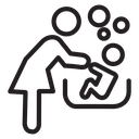 Mother washing baby in bath tub icon
