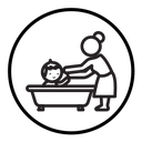 Mother washing baby in bath tub icon