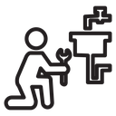 Plumber repairing pipe icon