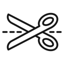 Scissors with cut lines Black Outline icon
