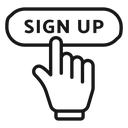 Sign up button with hand icon