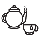 Teapot with teabag on cup icon