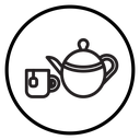 Teapot with teabag on cup icon