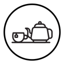 Teapot with teabag on cup icon