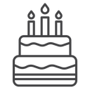 Three Candle Birthday Cake Black Outline icon